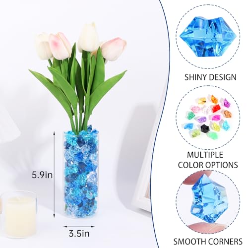 150 Pcs Fake Ice,17 * 23mm,Blue Series Acrylic Gems Vase Filler,Plastic Diamonds for Table Decoration DIY Craft Aquarium Display Party Centerpieces. - color: Blue Series, size: 17MMx23MM