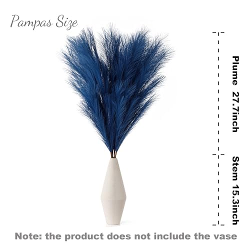 6 Stem Blue Pampas Grass Tall 43",Large Faux Pampas Grass Artificial Feathers Bulk for Boho Home Wedding Decor,Decorations for Living Room