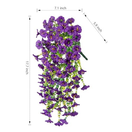 Ivydale 2 PCS Artificial Hanging Flowers Fake Plants Outdoor,Silk Morning Glory Faux Flowers with Eucalyptus Leaves,UV Resistant Realistic Hanging Petunias Plants for Home Garden Decor (Purple) - color: Purple