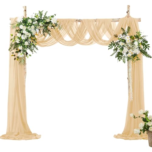 VACVELT Wedding Arch Draping Fabric Champagne Chiffon, 2 Panels Sheer Drapes 30 Inch x 20ft Chiffon Backdrop Curtain Decor, Outdoor Sheer Drapery for Ceremony Party Ceiling - color: Champagne, size: 2 Panels