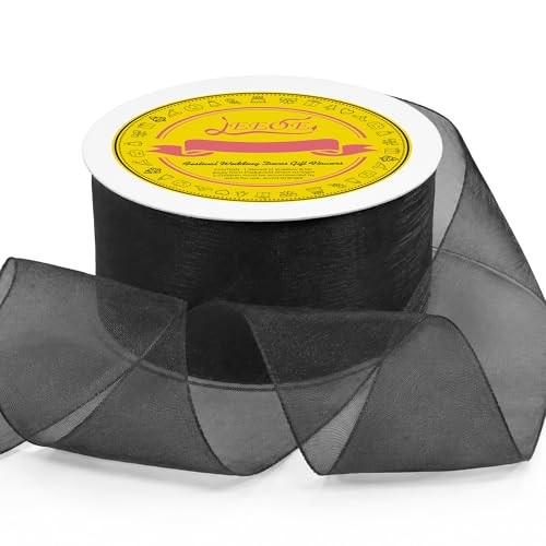 Black Organza Ribbon 2 inch x 50 Yards Sheer Chiffon Ribbon for Gift Wrapping Wedding Invitations Party Decoration Bridal Bouquets Crafts - color: Black, size: 2" X 50 Yards