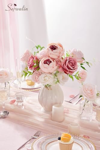 Serwalin Artificial Flowers Pink Peonies Silk Flowers Fake Flowers with Stems Dusty Roses for Wedding Bouquets Centerpieces Cake Decor Baby Shower Decoration - color: A Blush Pink Peony, size: 1 Box