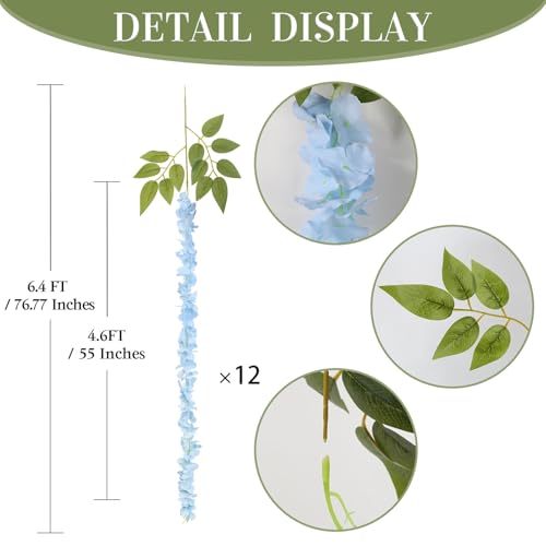 12PCS Light Blue Wisteria Hanging Flowers 6.4FT Artificial Hanging Wisteria Flowers for Decoration for Wedding Arch, Backdrop, Garden Party Decor (Light Blue) - color: Light Blue