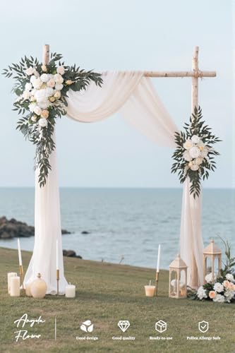 Deluxe Wedding Arch Flowers with Drapes Kit Pack of 4, 2pcs Champagne & White Sage Hanging Silk Flowers Arrangement 2pcs Chiffon Drapes for Ceremony Arbor Party Outdoor Decor - color: Champagne & White Sage