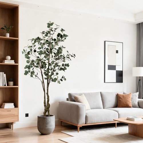 Faux Eucalyptus Tree 6ft(72in) Tall Artificial Plant Indoor Decor Handmade Natural Fake Eucalyptus Tree for Wedding Realistic Lifelike Leaves in Pot for Home Living Room,Office,Outdoor Decor. - color: Eucalyptus Tree(1), size: 7ft