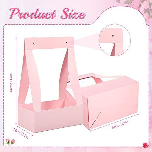 Teling 12 Pcs Flower Boxes for Arrangements Paper Pink Flower Gift Bags for Bouquets Portable Waterproof Floral Box with Handle for Wedding Floral Bar Party Decor Florist Supplies - color: Pink