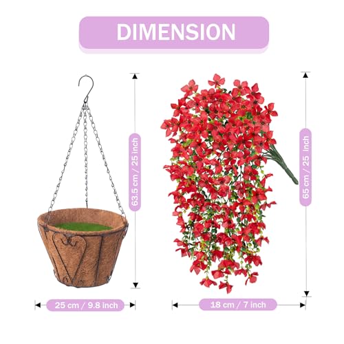 INXUGAO Artificial Hanging Flowers Plants with Basket for Outdoors, Realistic Faux Silk Daisy Flower Eucalyptus for Spring Decor, UV Resistant Fake Plants for Porch Patio Yard Balcony, Red - color: A-red