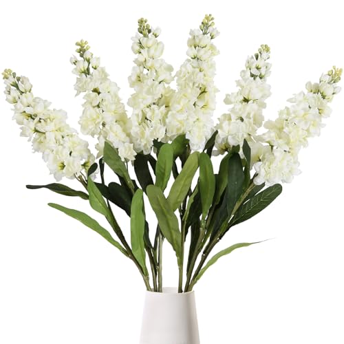 IPOPU 6PCS White Snapdragon Artificial Flowers 31.50" Delphinium Fake Flowers Long Stem Antirrhinum Majus Silk Flowers Larkspur Faux Flower for Home Wedding Decor Floral Arrangement (Cream White) - color: Cream White