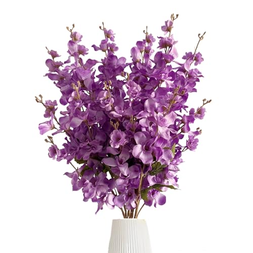 6PCS Dark Purple Delphinium Artificial Flowers Espigas para Jarrones Fake White Flowers Tall Flowers for Floor Vase Flowers for Tall Vase Floral Arrangements Home Table Wedding Decor - color: Dark Purple