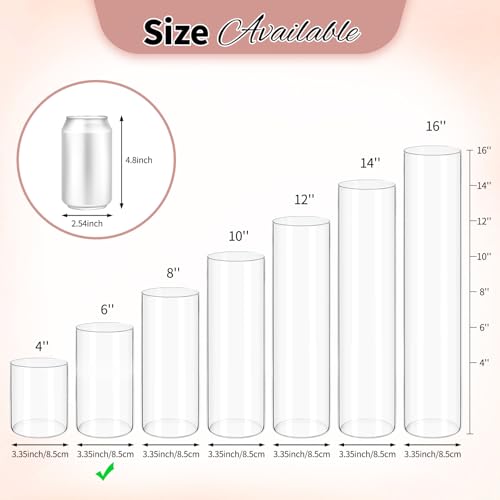 12Pack Glass Cylinder Vases for Centerpieces 6 Inch, Flower Vase for Wedding Decorations, Floating Candle Holder Vase Bulk,Glass Hurricane Candle Holders for Table Shelf, Party, Home Decor - size: 3.35×6inch