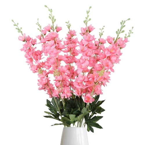 Pink Delphinium Artificial Flowers,8PCS Artificial Snapdragon Flowers 33.5'' Tall Fake Flowers Faux Delphinium Bulk for Tall Vase Home Wedding Garden Table Decor(Pink) - color: Pink