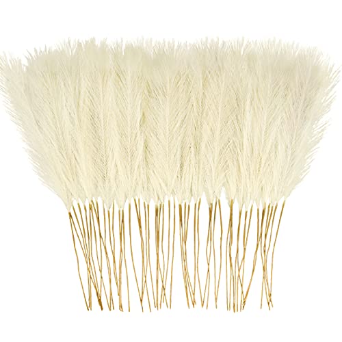 obbsie 50PCS Faux Pampas Grass, 21.6" Short Artificial Pompous Grass Floral Fake Pompas Grass Branches Vase Filler Flower Arrangement for Home Wedding Boho Decor, Beige - color: Beige, size: 50 PCS