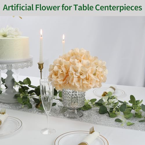 Champagne Hydrangea Artificial Flowers Bulk with Stems 64 Pcs | Faux Silk Hydrangeas Flower Heads with Stems for Wedding Arch Table Centerpieces Home Garden Baby Shower Party Decoration - color: Champagne