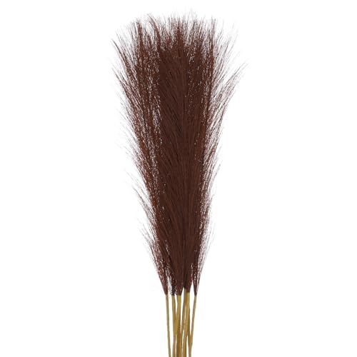 MECCANIXITY 10Pcs Faux Pampas Grass,21"/55cm Fluffy Fake Pampas Grass Decor Tall Artificial Pampas Grass for Living Room Party Wall Vase Wedding Decoration,Dark Coffee - color: Dark Coffee