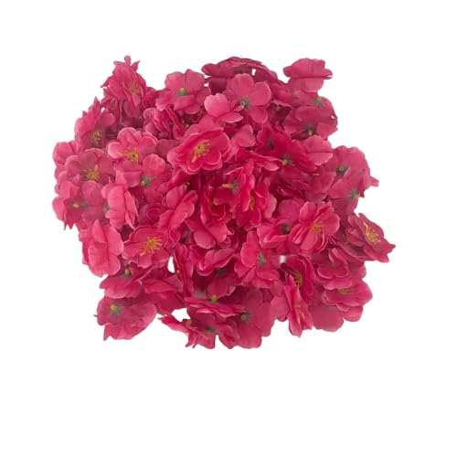 100 Artificial Silk Cherry Blossom Flower Heads Spring Fake Plum Blossom Peach Blossom, Vase Fillers, Corsages for Wedding Decor, Nursery Wall, Archway Wreath Garland Cake Ornaments, 5cm (Rose Red) - color: Rose Red