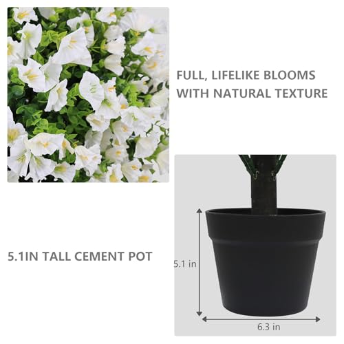 24" Artificial Potted Plants Outdoor Set of 2, UV Resistant Faux White Flowers with Eucalyptus, Decorative Plants in Pots for Front Porch, Patio & Entryway - color: White, size: 24in Morning Glory Eucalyptus