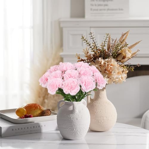 16PCS Pink Carnations Artificial Flowers 14.8'' Fake Carnation Silk Flowers with Single Stem Faux Carnations Flowers for Home Table Centerpiece Wedding Decor Floral Arrangements (Light Pink) - color: Light Pink