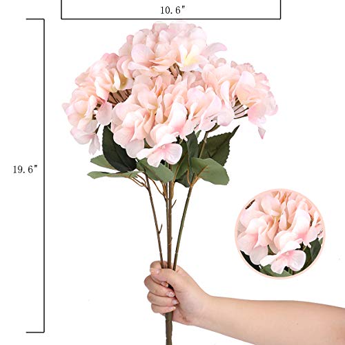 Jim's Cabin Artificial Flowers Silk Hydrangea Flowers 2Bouquet with 5 Big Heads Fake Flower Bunch for Women Bedroom Wedding Cabin Decor DIY(Light Pink) - color: Light Pink