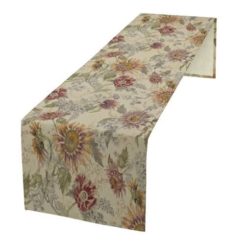 Retro Botanical Floral Table Runner Linen Table Decor with Rustic Sunflower Flower Garden Blooms Printed for Dining Room, Kitchen, Farmhouse, Harvest, Holiday, Party 13" x 36" - color: Floral_26, size: 13"W x 36"L (Pack of 1)