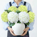 Hydrangea Artificial Flowers Silk Lifelike 2Pcs White/ 4Pcs Green 20" Long Rod for Centerpiece - color: White/Green