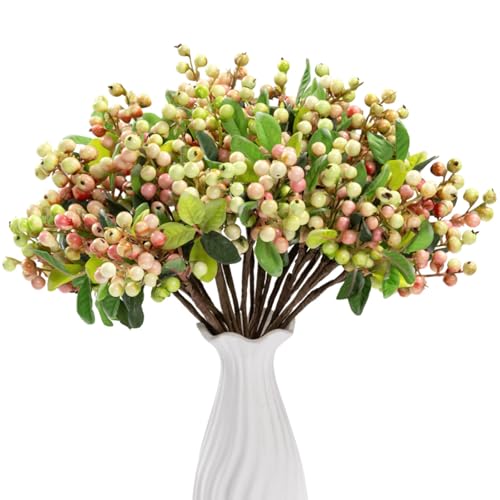 SHACOS Artificial Pink Berry Stems 20 PCS Fake Berries Branches Spray with Green Leaves 9.8 inch Small Berry Picks for Christmas Decorations Crafts Filler Holiday Home Decor, Pink - color: Pink, size: 20 PCS