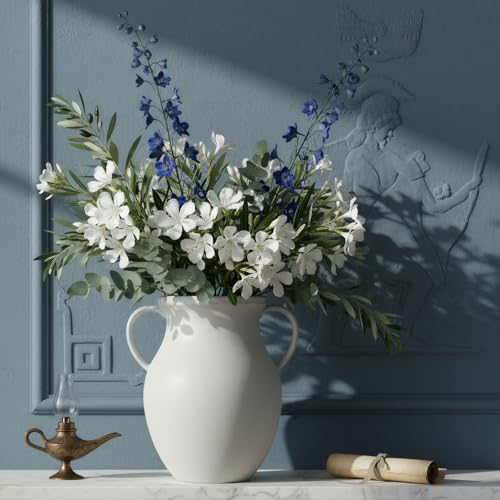 hjn Large Matte White Ceramic Vase for Dried Pampas Grass & Fresh Flowers, Nordic Farmhouse Statement Piece for Living Room Entryway Corner-Large (10" H) - size: D10xH10 inch