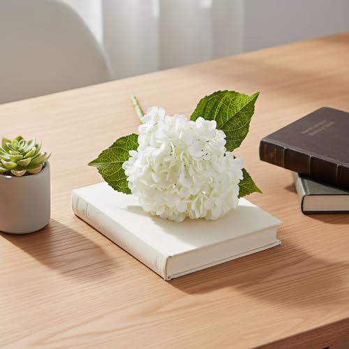 3 Pcs Real Touch Hydrangea Artificial Flowers, Waterproof 3D Latex White Hydrangeas, Faux Flower Stems for Wedding Centerpiece, Anniversary, Shower Vanity & Party Arrangements - color: White