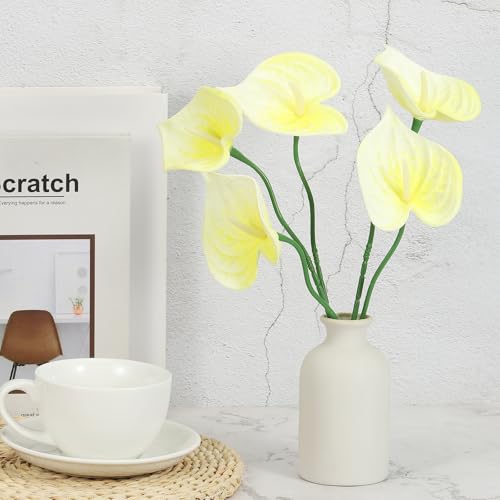 PATIKIL 13" Artificial Anthurium Lily Flowers, 10 Pack Permanent Flower Floral Arrangements Bouquet for Home Decor Bridal Wedding Festival Party, Light Yellow - color: Light Yellow