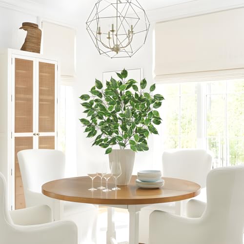 Ficus Leaves Artificial Branches 41.3" Faux Ficus Tree Branches Fake Greenery Plant Spray for Tree DIY Arch Wedding Bouquet Wreath Wall Decor - 3PCS - color: 41inch-3pcs/Green & White