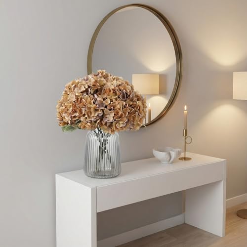 2Bouquets Artificial Fake Flowers Plants Silk Hydrangea Arrangements Wedding Bouquets Decorations Plastic Floral Home Kitchen Garden Party Festival Bar DIY(Brown Yellow) - color: Brown Yellow