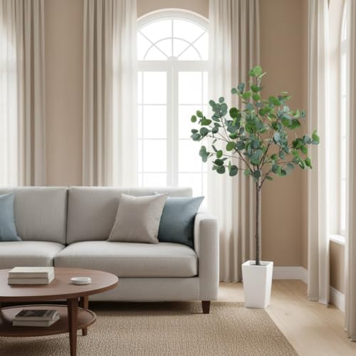 Aveyas 5ft Artificial Eucalyptus Tree for Home Decor, 5 Feet Large Faux Floor Plant Fake Silk Trees with Pot for Indoor Outdoor House Living Room Office (5 ft Tall Including Raised Pot) - color: Eucalyptus Tree (5ft)