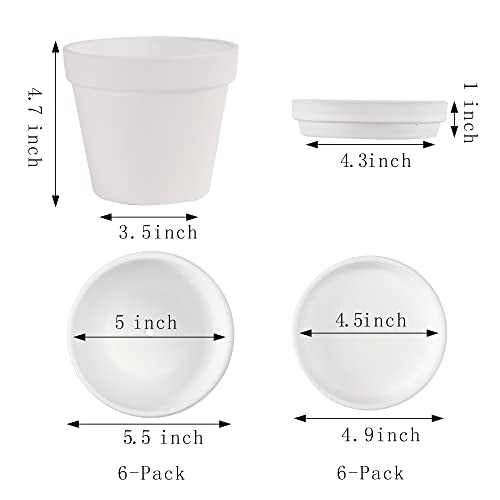 Terra Cotta Pots with Saucer- 6-Pack Large Terracotta Pot Clay Pots 5.5'' Clay Ceramic Pottery Planter Cactus Flower Pots Succulent Pot with Drainage Hole- for Plants,Crafts terra cotta planter(White) - color: White