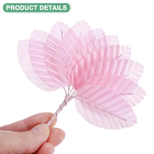 M METERXITY 100-Pack Artificial Silk Leaf, Faux Wire Single Leaves, Fake Flower Leaf with Stem for DIY Bouquet/Wreaths/Wedding/Garland/Party Decorations, Fake Rose Craft Leaves [Pink] - color: Pink