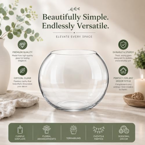 Glass Bubble Bowl, 4.5" Height x 6" Width Glass Fish Bowl Vase, Bubble Bowl vase for Terrarium, Flower vase Centerpiece - size: Bubble Bowl : 4.5" Height x 5.9" Width