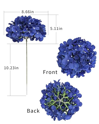 DuHouse Artificial Hydrangea Silk Flower Heads with Stem Fake Hydrangea Flowers for Wedding Home Garden Centerpiece Pack of 6(Klein Blue) - color: Klein Blue