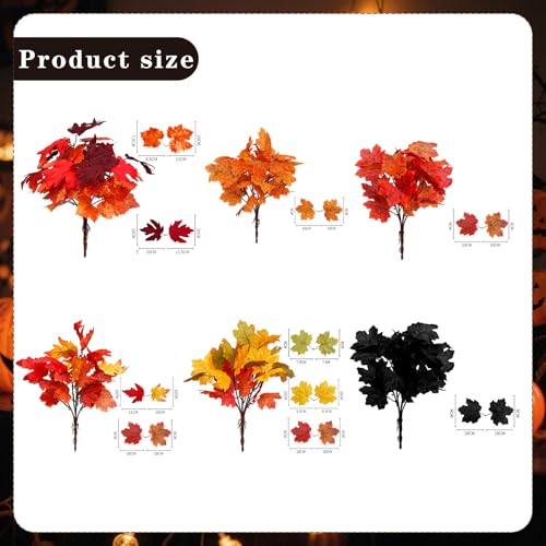 6 Pcs Artificial Fall Leaves Branches Fall Flowers 13.8 Inch Faux Autumn Maple Stems Mixed Colors Black Red Orange Floral Picks for Thanksgiving Table Centerpiece Halloween Home Decor - color: Red 2