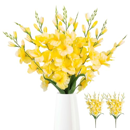 2 Bundles Yellow Gladiolus Artificial Flowers 10 Heads 26.38" Silk Flowers Faux Gladiolus Flowers for Wedding Centerpieces, Home Table Party Decor(Yellow) - color: Yellow