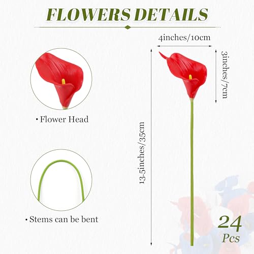 24 Pcs Patriotic Calla Lily Flower 4th of July Artificial Flowers Fake Blue White Red Silk Flowers Real Touch for Independence Memorial Day - color: Red-blue-white