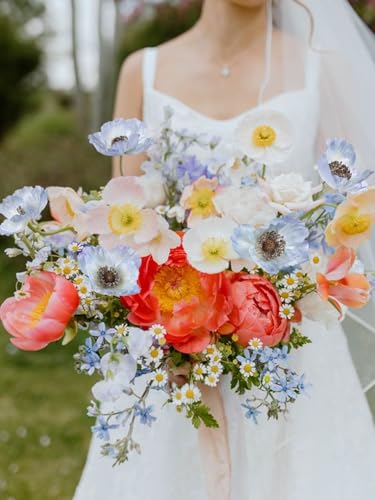 IPOPU Vintage Light Blue Poppies Flowers Artificial 6PCS Silk Poppies Realistic Faux Flowers for Vase Artificial Poppies Blue Fake Flower for Centerpieces Bridal Shower Party Decor (Light Blue) - color: Light Blue