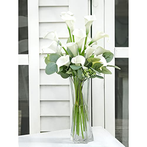 FiveSeasonStuff Real Touch Calla Lily Artificial Flowers Wedding Bridal Bouquet | Floral Arrangements | 15 Calla Lilies (Summer White) - color: Summer White