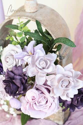 Floroom Artificial Gardenia Flowers 2.7" 25pcs Real Looking Lilac & Purple Foam Fake Flowers with Stems for DIY Wedding Bouquets Bridal Shower Centerpieces Floral Arrangements Party Tables Decorations - color: Lilac & Purple
