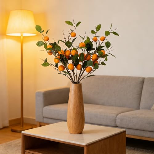 2PCS 36.6Inch Artificial Tangerine Branches Artificial Orange Branches Fake Orange Stem 14 Fruit Long Stem for Home Party Wedding Office Thanksgiving Indoor Outdoor Decor - color: 36.6inch Orange, size: 2 PCS