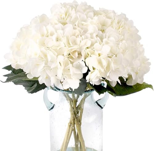 6 Pack White Faux Hydrangea Flowers, Silk Artificial Fake Hydrangea Stems for Wedding Centerpieces, Home Table Decor & Baby Shower Arrangement - color: White，6 Pack