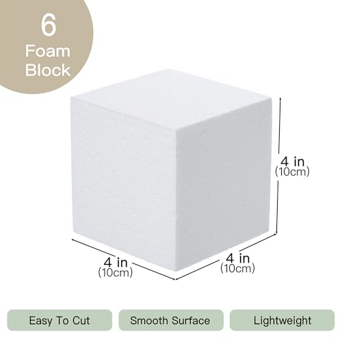 Crafare 4x4x4inch Square Foam Blocks 6 Pack Polystyrene Foam Cubes for Craft Arts School Projects Sculptures Floral Arrangements Modeling and Centerpieces - size: 4x4x4in 6pcs