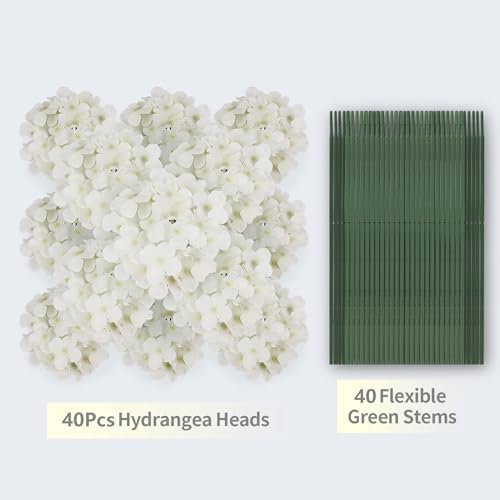 40 PCS Ivory Silk Hydrangea Flowers, Detachable Heads + 8-Inch Wired Stems, Full 6 Inch Faux Hydrangea Heads for Wedding Centerpieces, Arches, Bridal Bouquets & Pollen-Free Decor - color: Ivory(no Accessories)