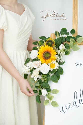 Wedding Decor (Pack of 2) Welcome Sign Flower Backdrop Garland for Ceremony Reception Wall Easel Home Decoration Entryway Faux Outdoor Board Head Table Decor (Sunflower) - color: Sunflower
