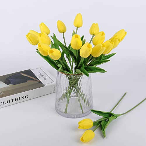 Beferr Tulips Artificial Flowers 18Pcs Faux Tulip Real Touch Tulip Fake Flowers Bouquets Arrangements for Mothers Day Spring Easter Home Wedding Table Decor Yellow - color: J-18pcs-1colors-yellow, size: 18PCS