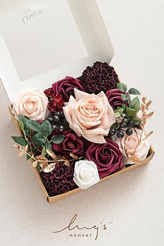 Ling's Moment Burgundy Artificial Flowers and Greenery Mini Combo Box Set, Marsala & Blush Fake Flower for DIY Wedding Bridal Bouquet, Centerpieces Decor, Floral Arrangement Chris Marsala & Blush - color: Marsala & Blush