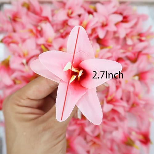 20 Pcs Artificial Lily Flower Head, Dark Pink | Fake Flowers Heads, Simulation Small Lily, DIY Handmade, Wedding Photography Party Home Decoration - color: Dark Pink