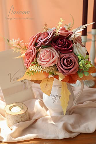 Floroom Artificial Flowers 25pcs Real Looking Burgundy Ombre Colors Foam Fake Roses with Stems for DIY Red Wedding Bouquets Bridal Shower Centerpieces Floral Arrangements Party Tables Home Decorations - color: Shades of Burgundy